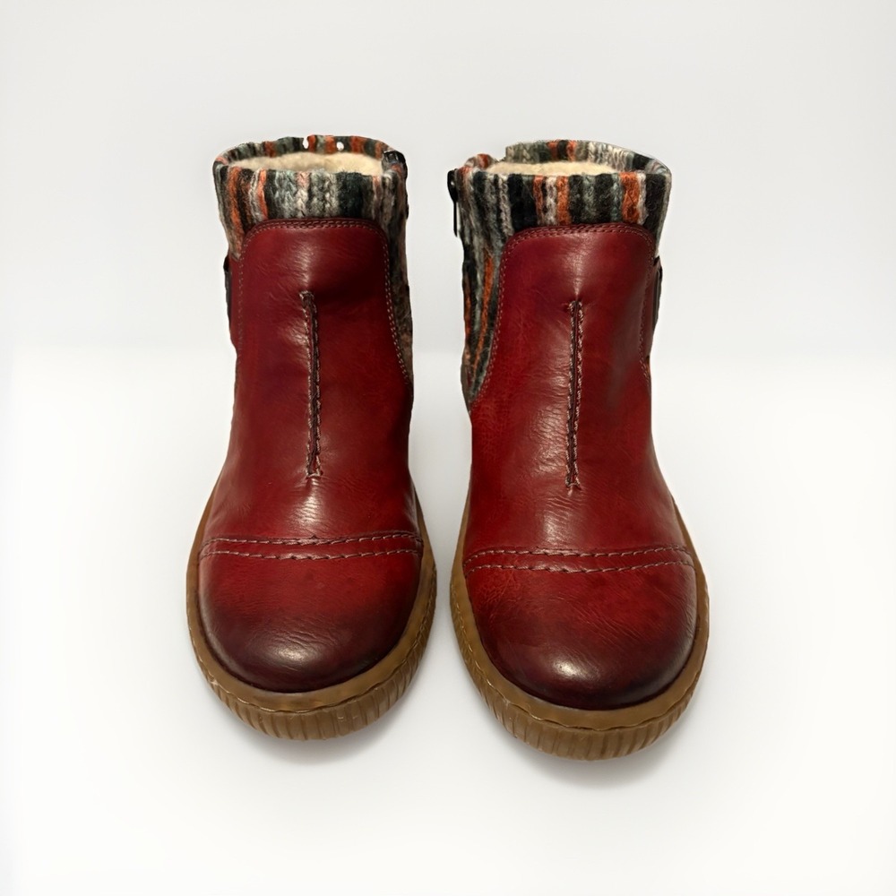 Rieker Felicitas Leather Booties Red Cuff Knit Z6784-35 Womens Size 40 US 9‎